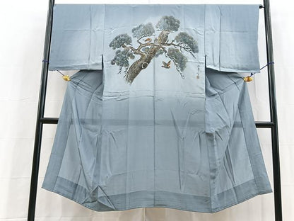 平和屋着物■男性　長襦袢　無双仕立て　松に雀　暈し染め　金彩　正絹　逸品　BAAY5536yc