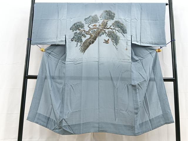 平和屋着物■男性　長襦袢　無双仕立て　松に雀　暈し染め　金彩　正絹　逸品　BAAY5536yc