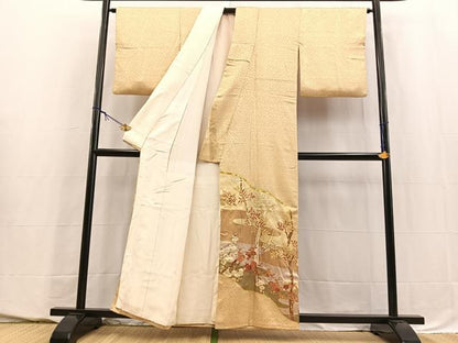 平和屋着物■豪華色留袖　駒刺繍　流水草花文　金彩　正絹　逸品　BAAY5538yc