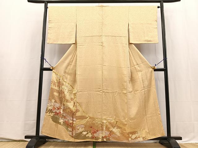 平和屋着物■豪華色留袖　駒刺繍　流水草花文　金彩　正絹　逸品　BAAY5538yc