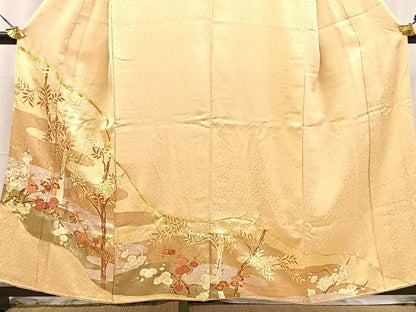 平和屋着物■豪華色留袖　駒刺繍　流水草花文　金彩　正絹　逸品　BAAY5538yc