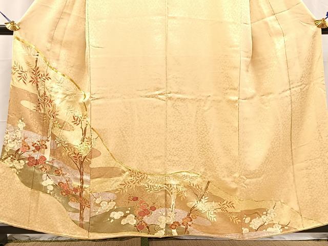 平和屋着物■豪華色留袖　駒刺繍　流水草花文　金彩　正絹　逸品　BAAY5538yc