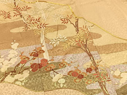 平和屋着物■豪華色留袖　駒刺繍　流水草花文　金彩　正絹　逸品　BAAY5538yc