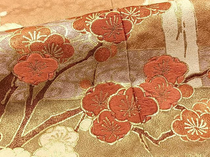平和屋着物■豪華色留袖　駒刺繍　流水草花文　金彩　正絹　逸品　BAAY5538yc