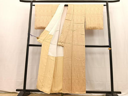 平和屋着物■上質な色無地　更紗地紋　香色　正絹　逸品　BAAY5539yc