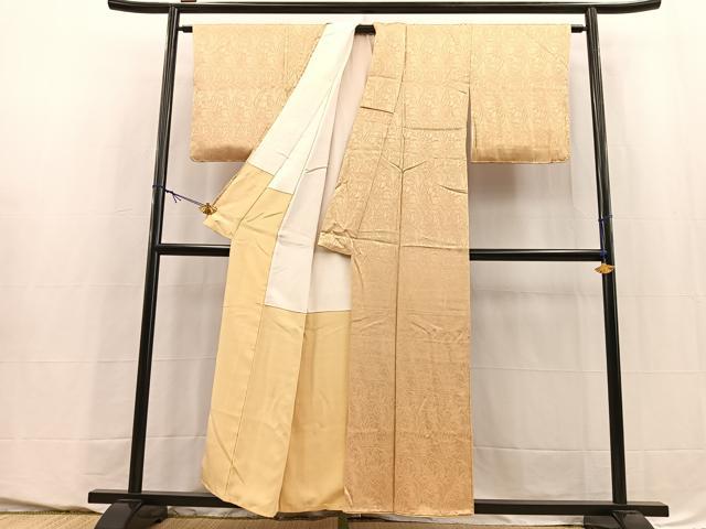 平和屋着物■上質な色無地　更紗地紋　香色　正絹　逸品　BAAY5539yc