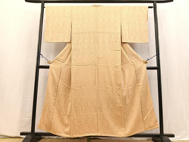 平和屋着物■上質な色無地　更紗地紋　香色　正絹　逸品　BAAY5539yc
