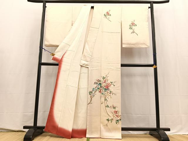平和屋着物■訪問着　手描き　枝花文　正絹　逸品　BAAY5540yc