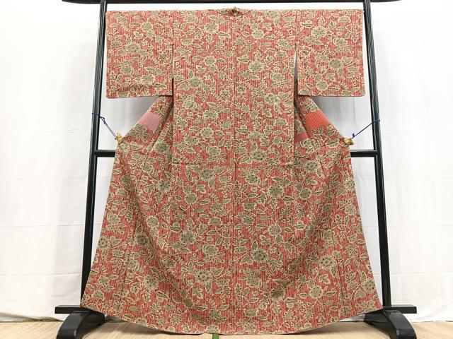 平和屋着物■上質な小紋　更紗花文　正絹　逸品　BAAY5542yc
