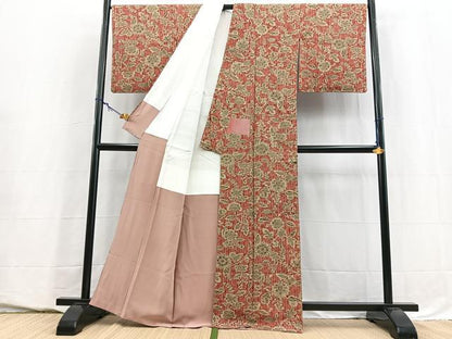 平和屋着物■上質な小紋　更紗花文　正絹　逸品　BAAY5542yc