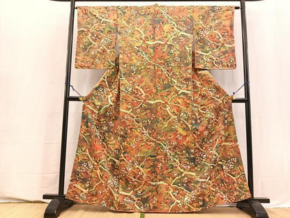 平和屋着物■上質な小紋　橘文　暈し染め　金彩　正絹　逸品　未使用　BAAY5545yc