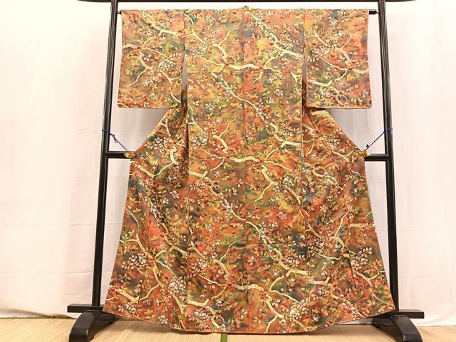 平和屋着物■上質な小紋　橘文　暈し染め　金彩　正絹　逸品　未使用　BAAY5545yc
