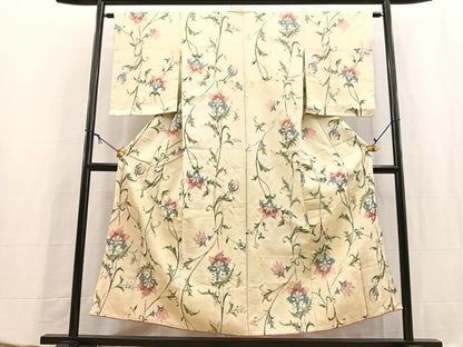 平和屋着物■上質なお召　更紗花文　正絹　逸品　BAAY5557yc