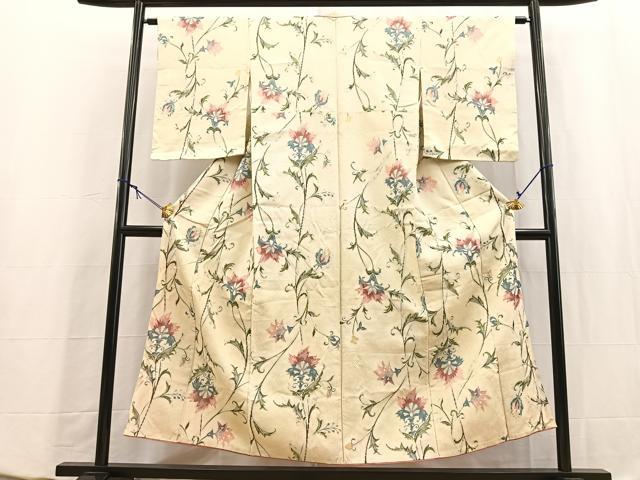 平和屋着物■上質なお召　更紗花文　正絹　逸品　BAAY5557yc