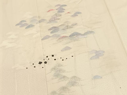 平和屋着物■訪問着　駒刺繍　笠松文　金銀彩　正絹　逸品　BAAY5558yc