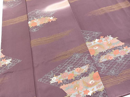 平和屋着物■上質な小紋　飛鶴花文　暈し染め　金銀彩　正絹　逸品　未使用　BAAY5560yc