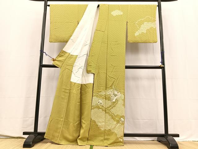 平和屋着物■訪問着　絞り　刺繍　扇面花文　正絹　逸品　BAAY5565yc