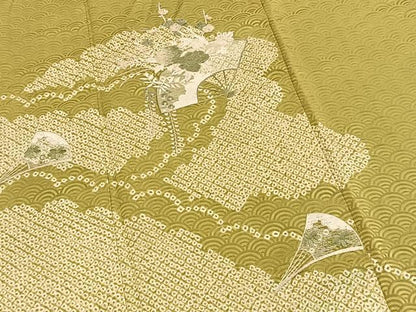 平和屋着物■訪問着　絞り　刺繍　扇面花文　正絹　逸品　BAAY5565yc