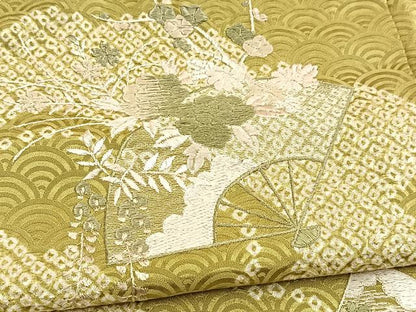 平和屋着物■訪問着　絞り　刺繍　扇面花文　正絹　逸品　BAAY5565yc