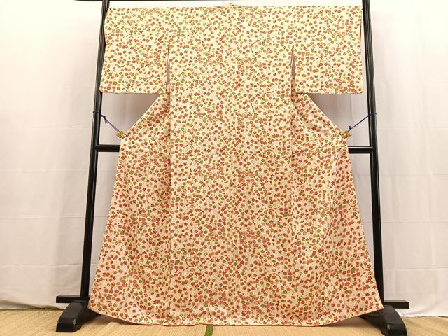 平和屋着物■上質な小紋　切嵌梅楓文　正絹　逸品　BAAY5568yc