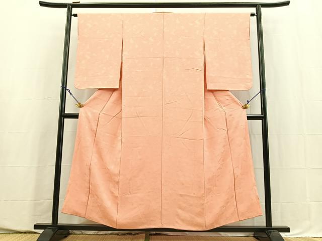 平和屋着物■上質な色無地　花尽くし地紋　珊瑚色　正絹　逸品　BAAY5570yc