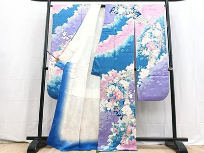 平和屋着物■豪華振袖　扇花文　銀彩　正絹　逸品　BAAY5574yc