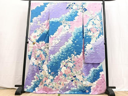 平和屋着物■豪華振袖　扇花文　銀彩　正絹　逸品　BAAY5574yc