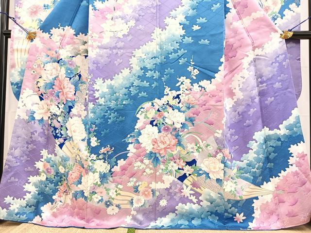平和屋着物■豪華振袖　扇花文　銀彩　正絹　逸品　BAAY5574yc