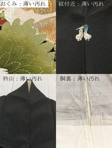 平和屋着物■豪華黒留袖　駒刺繍　尾長鳥地紙花文　金銀彩　正絹　逸品　BAAY5576yc