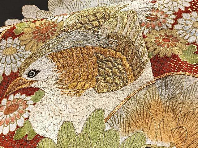 平和屋着物■豪華黒留袖　駒刺繍　尾長鳥地紙花文　金銀彩　正絹　逸品　BAAY5576yc