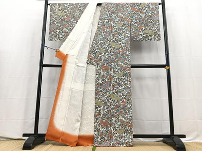 平和屋着物■上質な小紋　型染め　切嵌花鳥文　正絹　逸品　BAAY5577yc