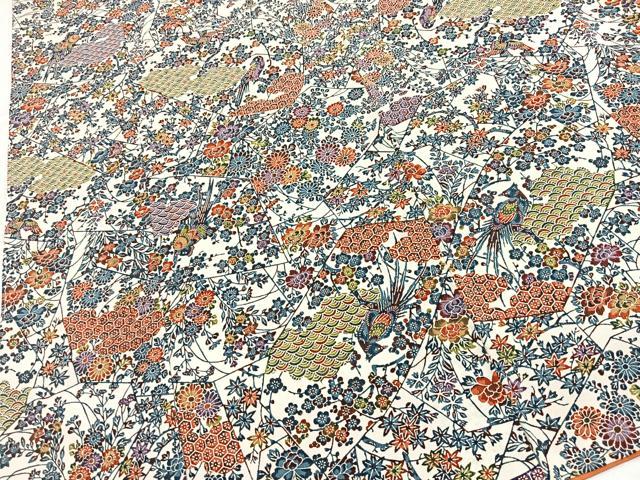 平和屋着物■上質な小紋　型染め　切嵌花鳥文　正絹　逸品　BAAY5577yc