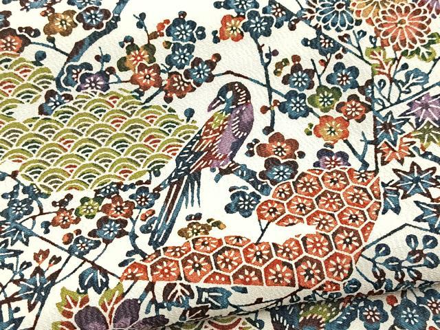 平和屋着物■上質な小紋　型染め　切嵌花鳥文　正絹　逸品　BAAY5577yc