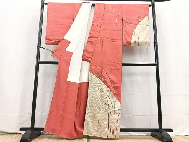 平和屋着物■訪問着　銀駒刺繍　木賊文　金銀彩　正絹　逸品　BAAY5579yc