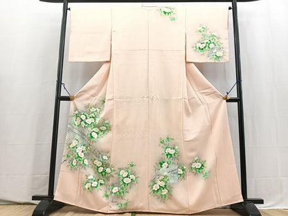 平和屋着物■訪問着　手描き　籬花文　暈し染め　洗柿色　正絹　逸品　BAAY5581yc