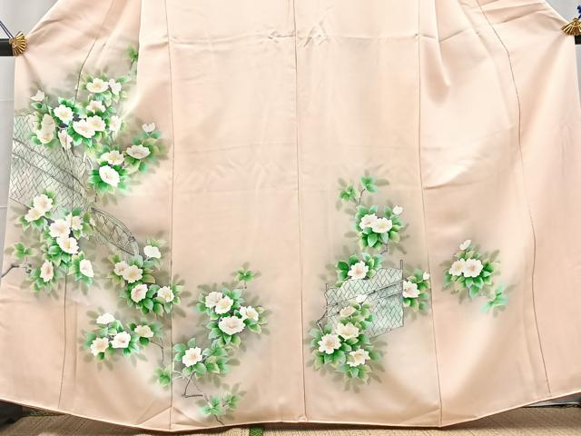 平和屋着物■訪問着　手描き　籬花文　暈し染め　洗柿色　正絹　逸品　BAAY5581yc