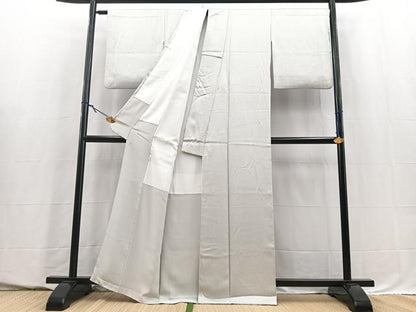 平和屋着物■上質な色無地　紗綾形地紋　白鼠色　正絹　逸品　BAAY5585yc