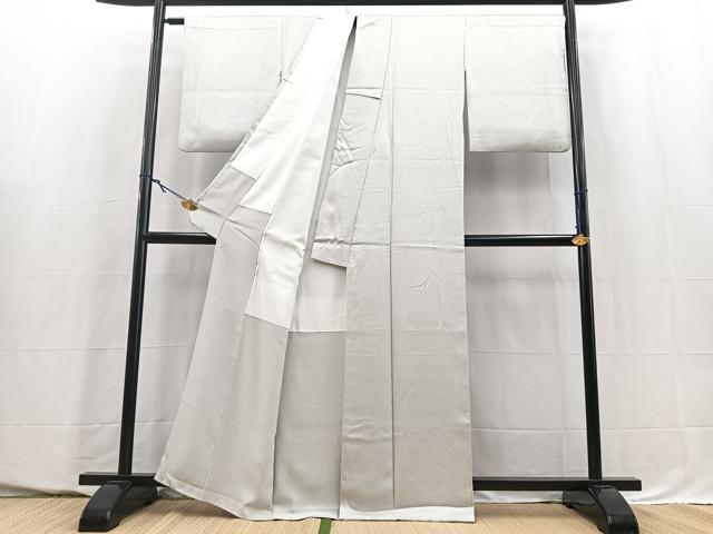 平和屋着物■上質な色無地　紗綾形地紋　白鼠色　正絹　逸品　BAAY5585yc