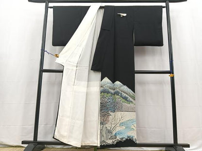 平和屋着物■豪華黒留袖　友禅　作家物　千曲川　正絹　逸品　BAAY5593yc