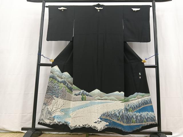 平和屋着物■豪華黒留袖　友禅　作家物　千曲川　正絹　逸品　BAAY5593yc
