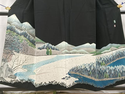 平和屋着物■豪華黒留袖　友禅　作家物　千曲川　正絹　逸品　BAAY5593yc
