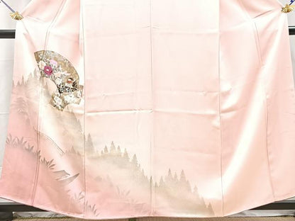 平和屋着物■訪問着　手描き　地紙花鳥文　シルエット　暈し染め　金銀彩　正絹　逸品　BAAY5595yc