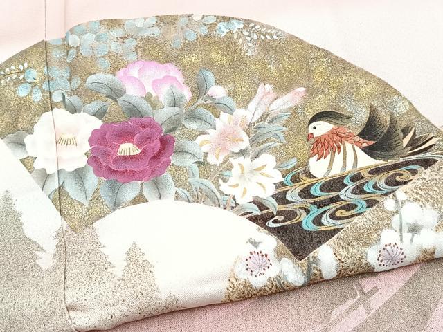 平和屋着物■訪問着　手描き　地紙花鳥文　シルエット　暈し染め　金銀彩　正絹　逸品　BAAY5595yc