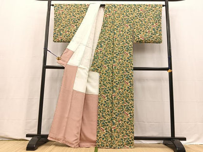平和屋着物■上質な小紋　更紗花文　暈し染め　お召縮緬　正絹　逸品　BAAY5602yc