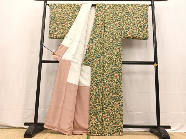 平和屋着物■上質な小紋　更紗花文　暈し染め　お召縮緬　正絹　逸品　BAAY5602yc