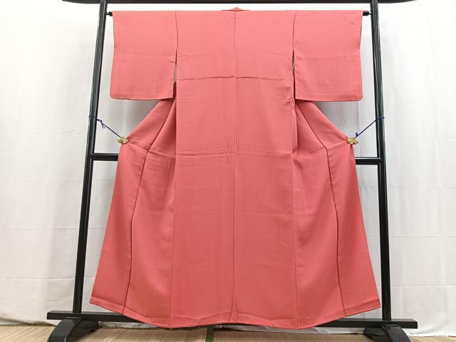 平和屋着物■上質な色無地　唐草地紋　韓紅色　正絹　逸品　BAAY5605yc