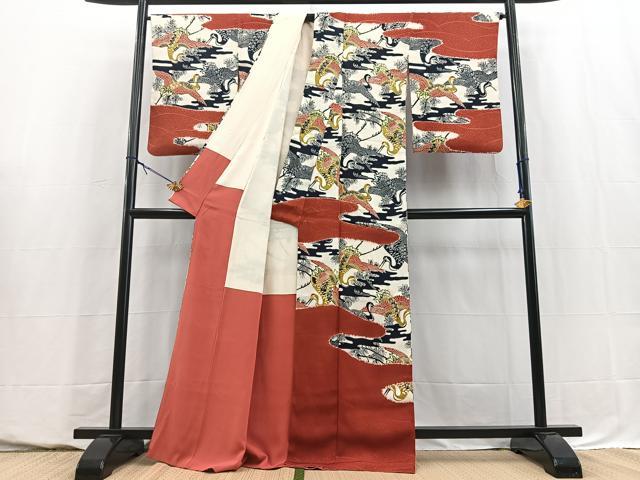 平和屋着物■訪問着　絞り　型染め　飛鶴エ霞文　正絹　逸品　BAAY5610yc