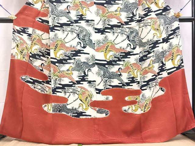 平和屋着物■訪問着　絞り　型染め　飛鶴エ霞文　正絹　逸品　BAAY5610yc