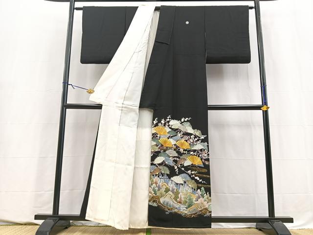 平和屋着物■豪華黒留袖　作家物　駒刺繍　風景松文　正絹　逸品　BAAY5615yc