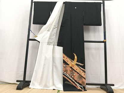 平和屋着物■豪華黒留袖　駒刺繍　萬寿染　飛鶴熨斗花文　金銀彩　正絹　逸品　BAAY5619yc